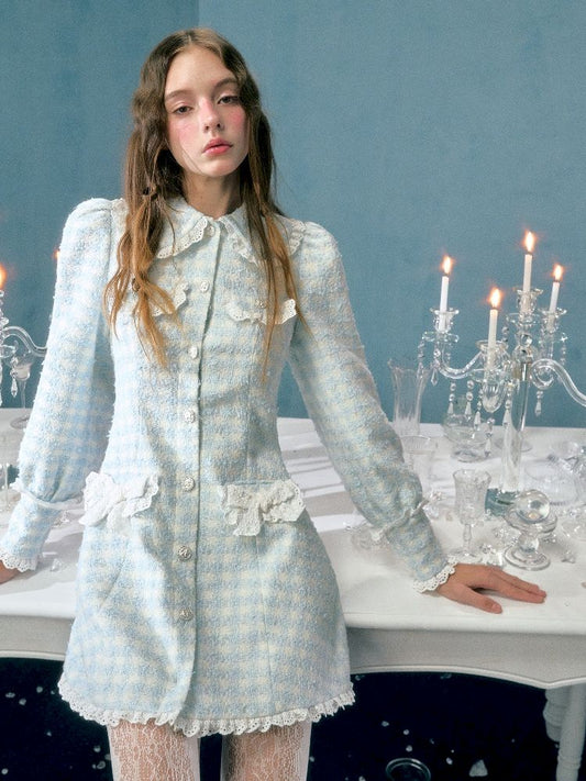 Lace Bow Bubble Sleeve Waist Cinching Dress【s0000005141】