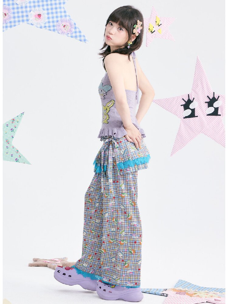 Plaid Low-Rise Lace Apron Pants【s0000018367】