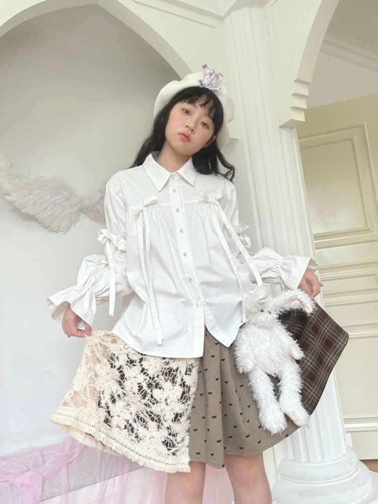 Bubble Sleeve Loose Long Sleeve Shirt [S0000010888]