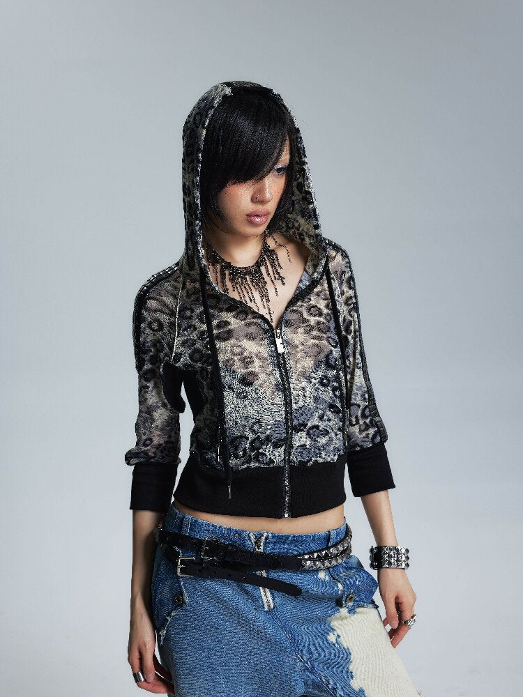 Gold Silk Leopard Mesh Hoodie T【s0000017006】