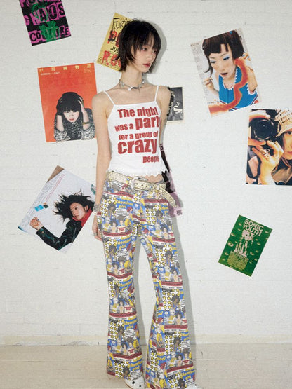 Full print manga micro flare pants【s0000012417】