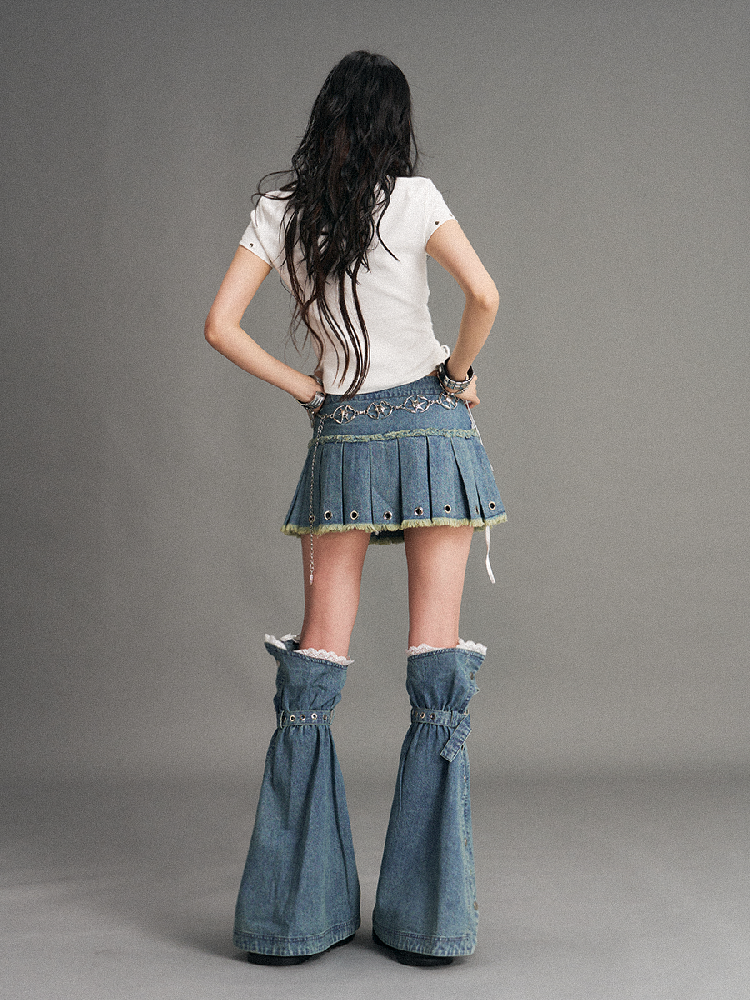 Washed Flame Pleated Denim Skirt【s0000017772】