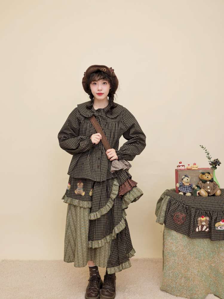 Vintage Girl Dark Green Plaid Cake Skirt【s0000014844】