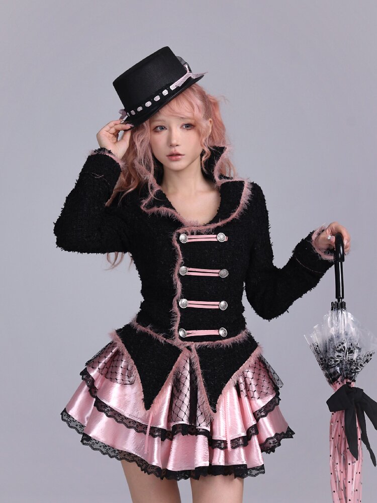 Black Sweet Woolen Tunic Jacket【s0000016224】