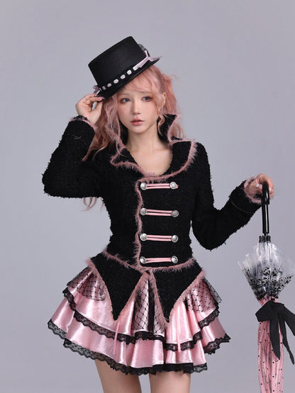 Black Sweet Woolen Tunic Jacket【s0000016224】