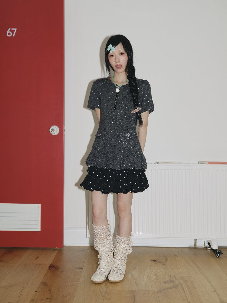 Silver Foil Raindrop Navy Neck Top【s0000018703】