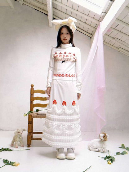 Cream Strawberry Cake Print Pencil Skirt【s0000014531】