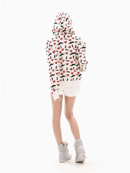 Heart Print Wide Zip Hoodie Jacket【s0000018354】