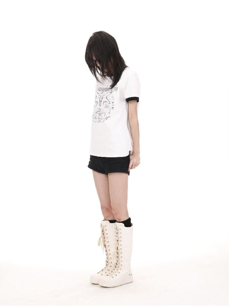 Contrast Patchwork Crew T-Shirt【s0000018214】