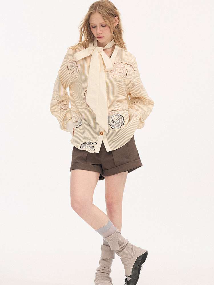 Strappy Bow Embroidered Shirt【s0000015410】