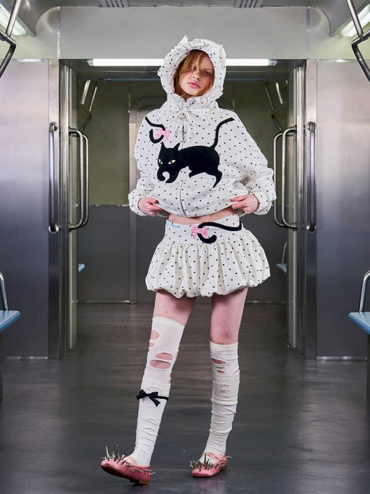 Black Cat Embroidered Cat Ear Hoodie Jacket【s0000014422】