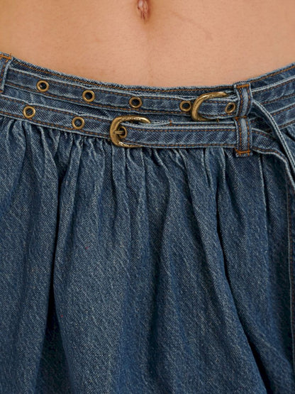 Adjustable buckle anti-glare cowboy bud skirt【s0000013462】