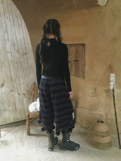 Striped Knit Furball Midi Slacks【s0000014900】