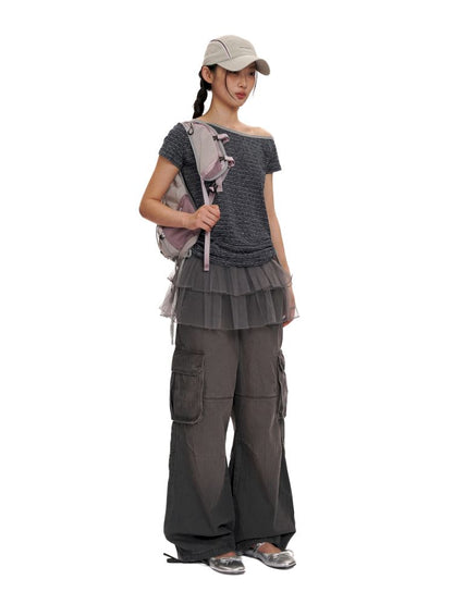Drawstring Peplum work pants【s0000012494】