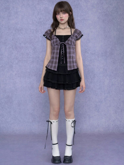 Plaid Waist Halter Two Piece Top【s0000017280】