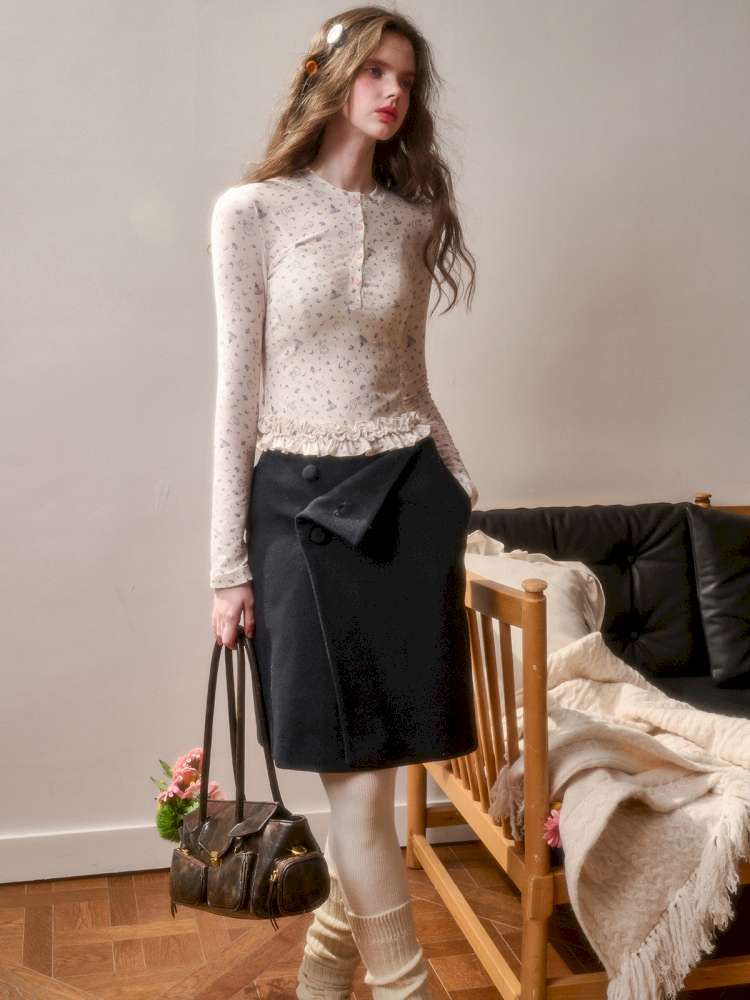 Comfortable Cotton Crew Neck Slim Lace Hem Top【s0000014895】