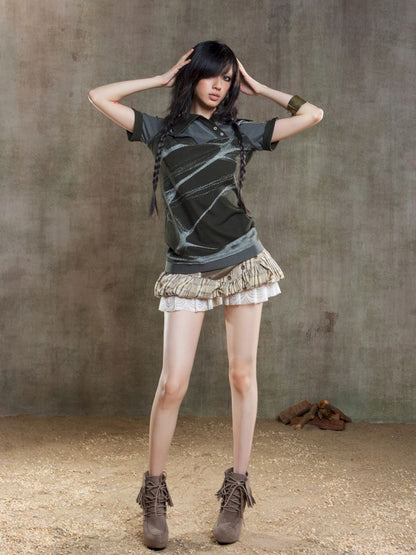 Lapel Short Sleeve Backless t-shirt【s0000012646】