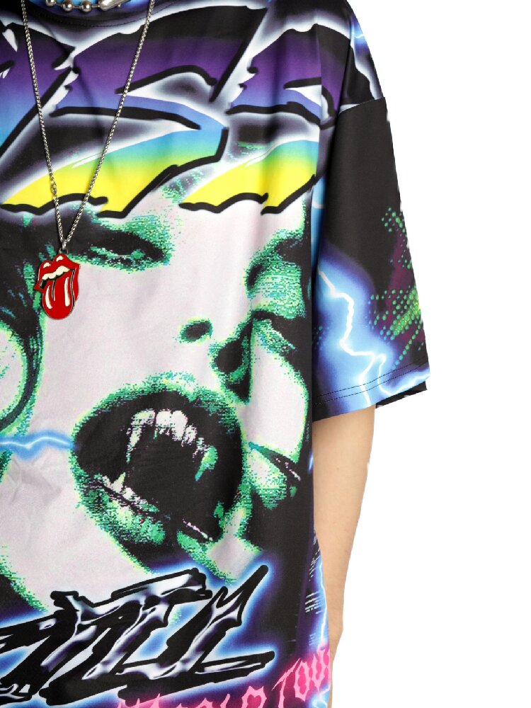Dark Rock Lightning Print T-shirt【s0000015891】
