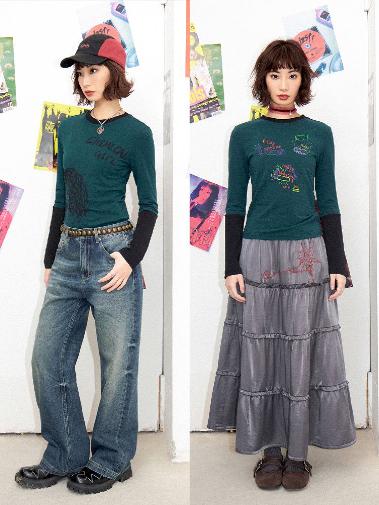 Stripe Splicing Printed T-Shirt【s0000011648】