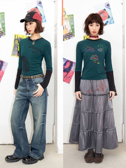 Stripe Splicing Printed T-Shirt【s0000011648】