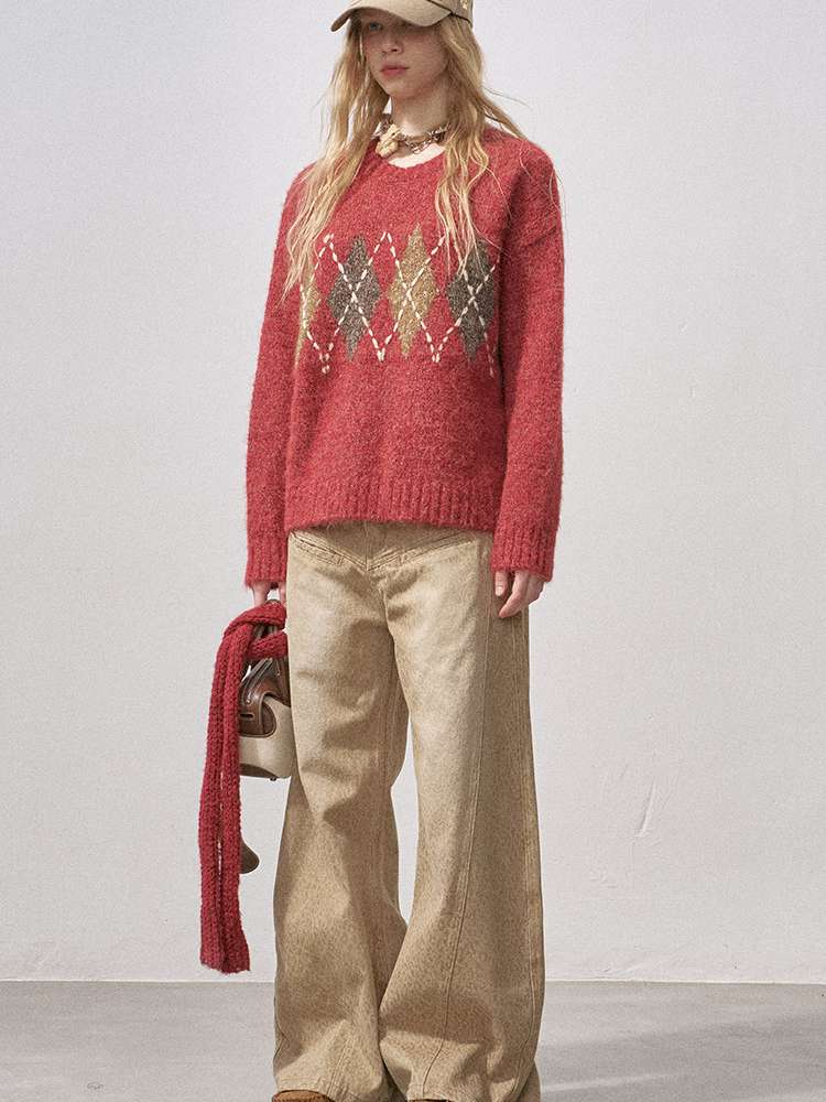 Diamond Plaid Knit Sweater Pants【s0000015072】