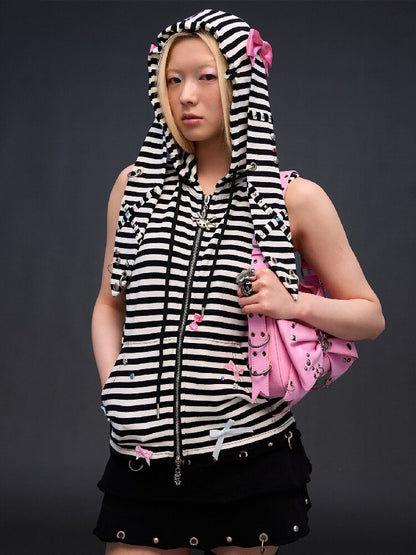 Hardware Decoration Bow Striped Vest【s0000017026】