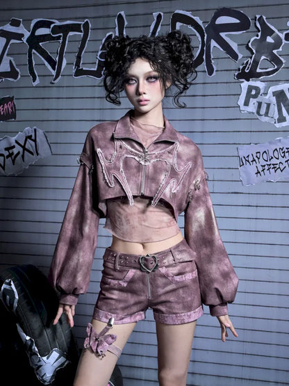 Embroidered Rivet Girl Punk Style Niche Short Denim Jacket【s0000014029】