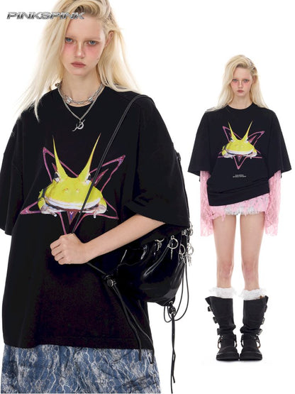 Rock Frog Print Loose Fit T-Shirt【s0000012978】