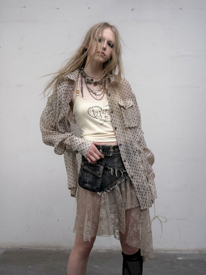 Polka dot plaid sun loose shirt【s0000012622】