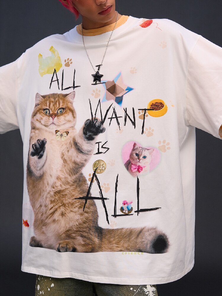 Cat Print Loose Fit T-Shirt【s0000017028】