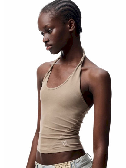 Slant U Neck Button Knot Solid Color Camisole【s0000012394】