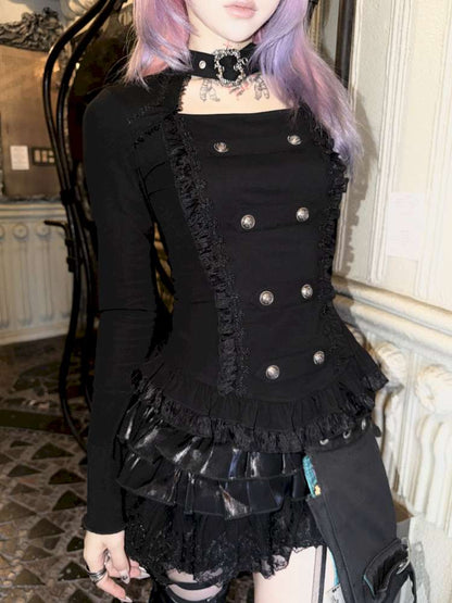 Subculture Thin Velvet Double Breasted Halter Top【s0000014683】