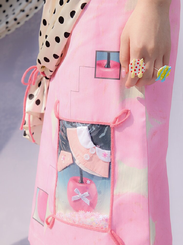 Illustration Print Pink Skirt【s0000015853】