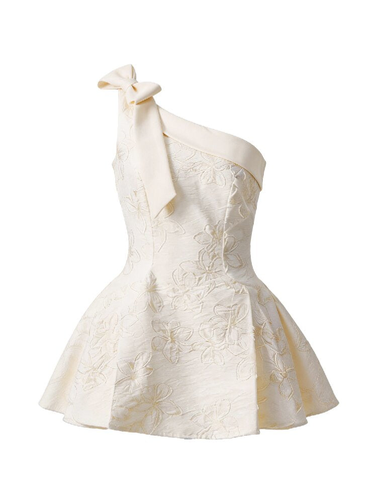 Flower Texture Bow Mini Dress【s0000015916】