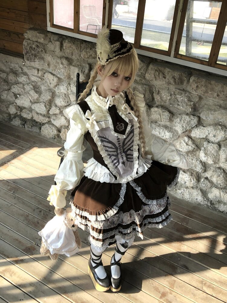 Bone Print Velvet Lace Corset Vest【s0000015613】