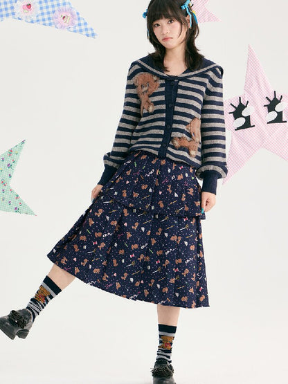 Bear Floral Pleated Short Skirt【s0000018723】