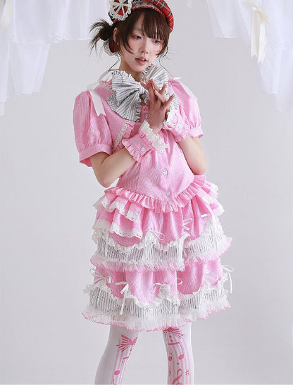 Pink Striped Lolita Puffy Skirt【s0000016560】
