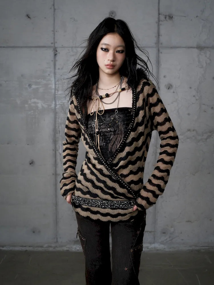 Two-Piece Set Striped Knit Top【s0000013953】