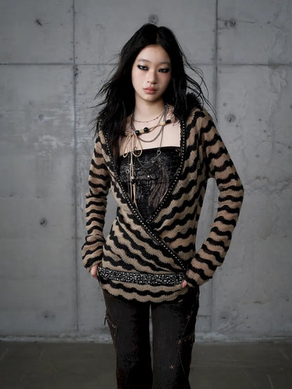 Two-Piece Set Striped Knit Top【s0000013953】