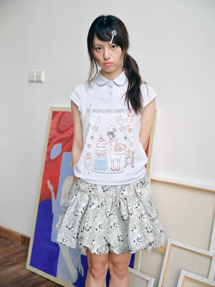 Two-Tone Doll Collar Short-Sleeve【s0000018719】