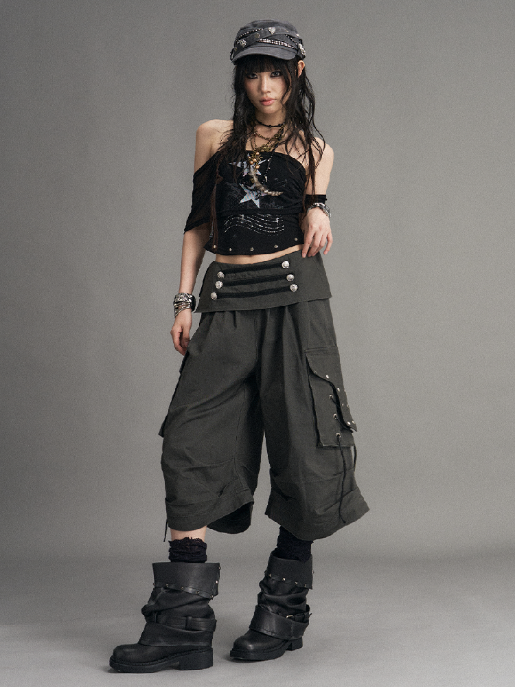Distressed Low Waist Workwear Shorts【s0000017527】