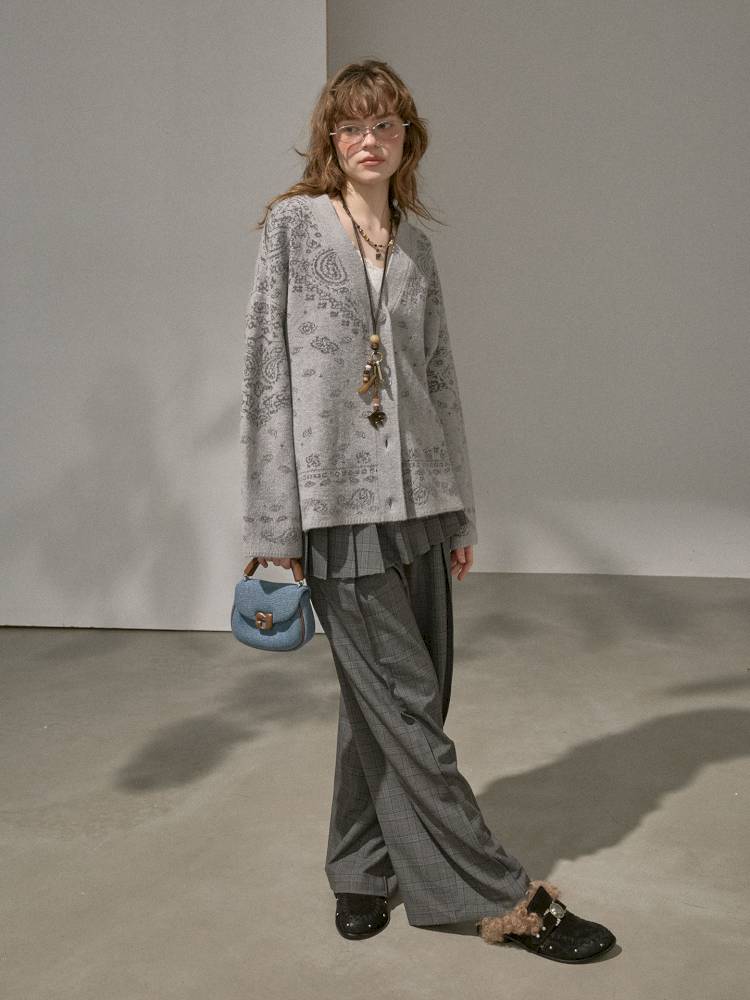 Button-Front Jacquard Knit Cardigan【s0000014394】