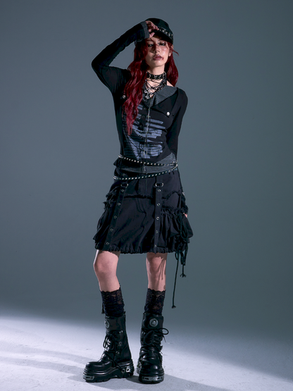 3D Pocket Frayed Hem Puffy Skirt【s0000013918】