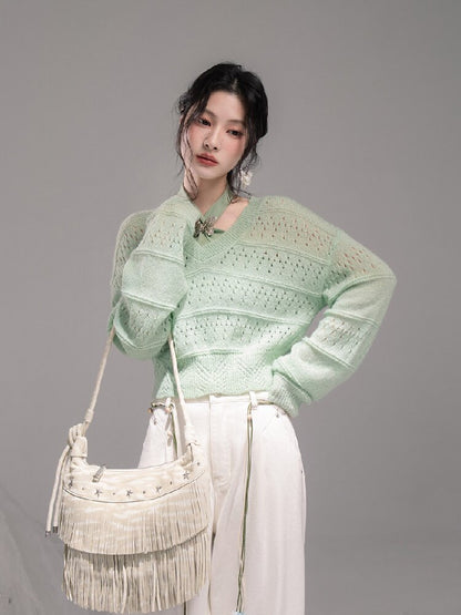 Openwork Woolen Halterneck Set【s0000015746】