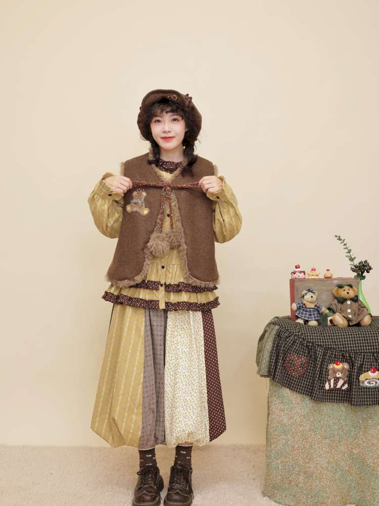 Vintage Girly Yellow Brown Flower Skirt【s0000014840】