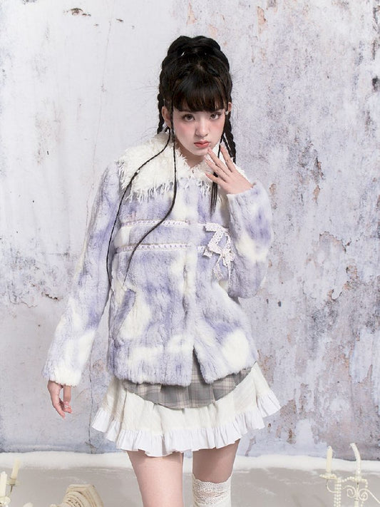 Tie-Dye Patchwork Rabbit Fur Coat【s0000005306】