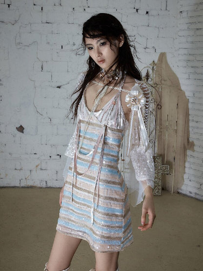 Pearl Chain Sequin Chiffon Cover Up【s0000016991】