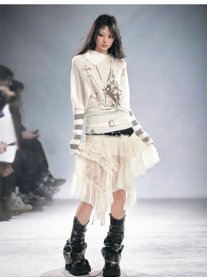 Lace Patchwork Irregular Mesh Skirt【s0000015449】