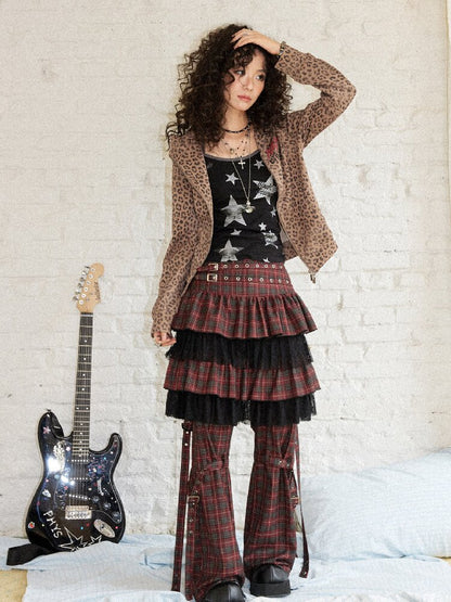 Plaid Cut Slightly Flared Fit Pants【s0000017898】
