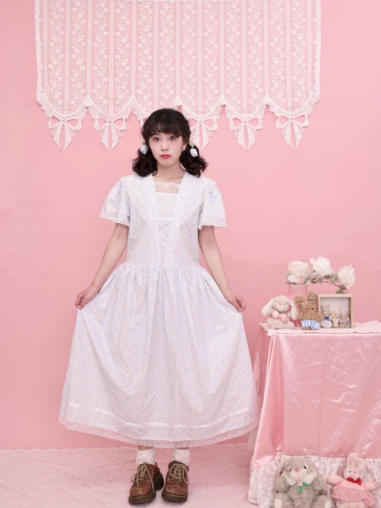 Lace Navy Neck Blue Dress【s0000013495】